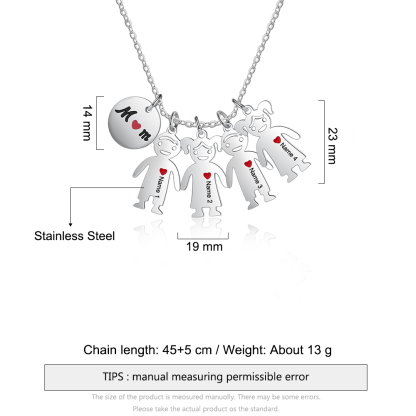 Personalised 4 Kids Charm Necklace Engraved Names Gift For Mother-Jessemade AU