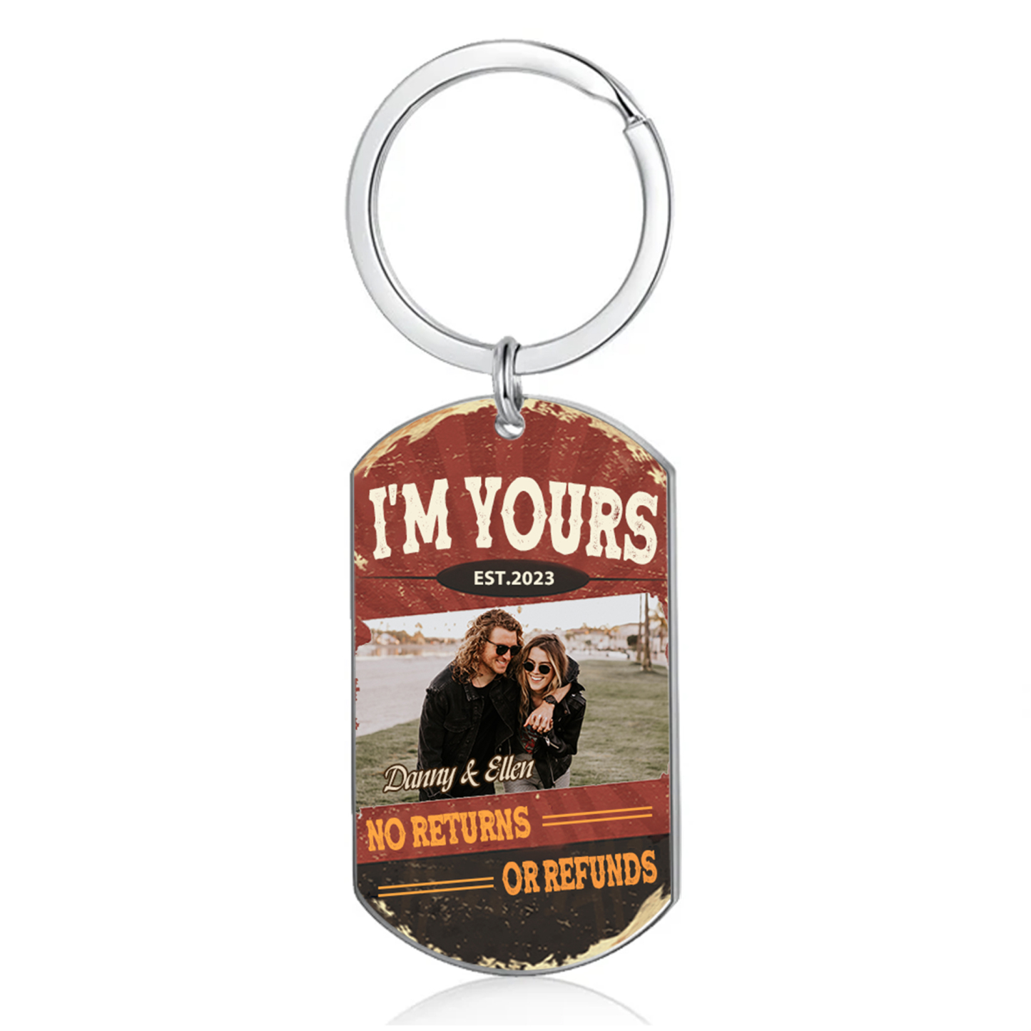 Personalised Couple Photo Keychain Custom 2 Names & Date Keyring “I'm Yours No Returns Or Refunds” Valentine's Day Gift For Couples-Jessemade AU