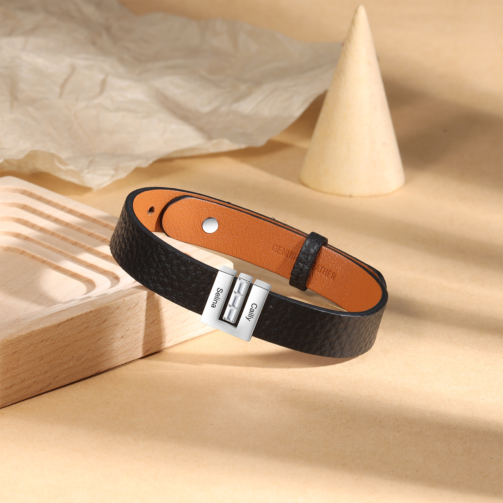 Mother's Day Gifts Personalised Leather Bracelet With 2 Names Gifts For Women-Jessemade AU