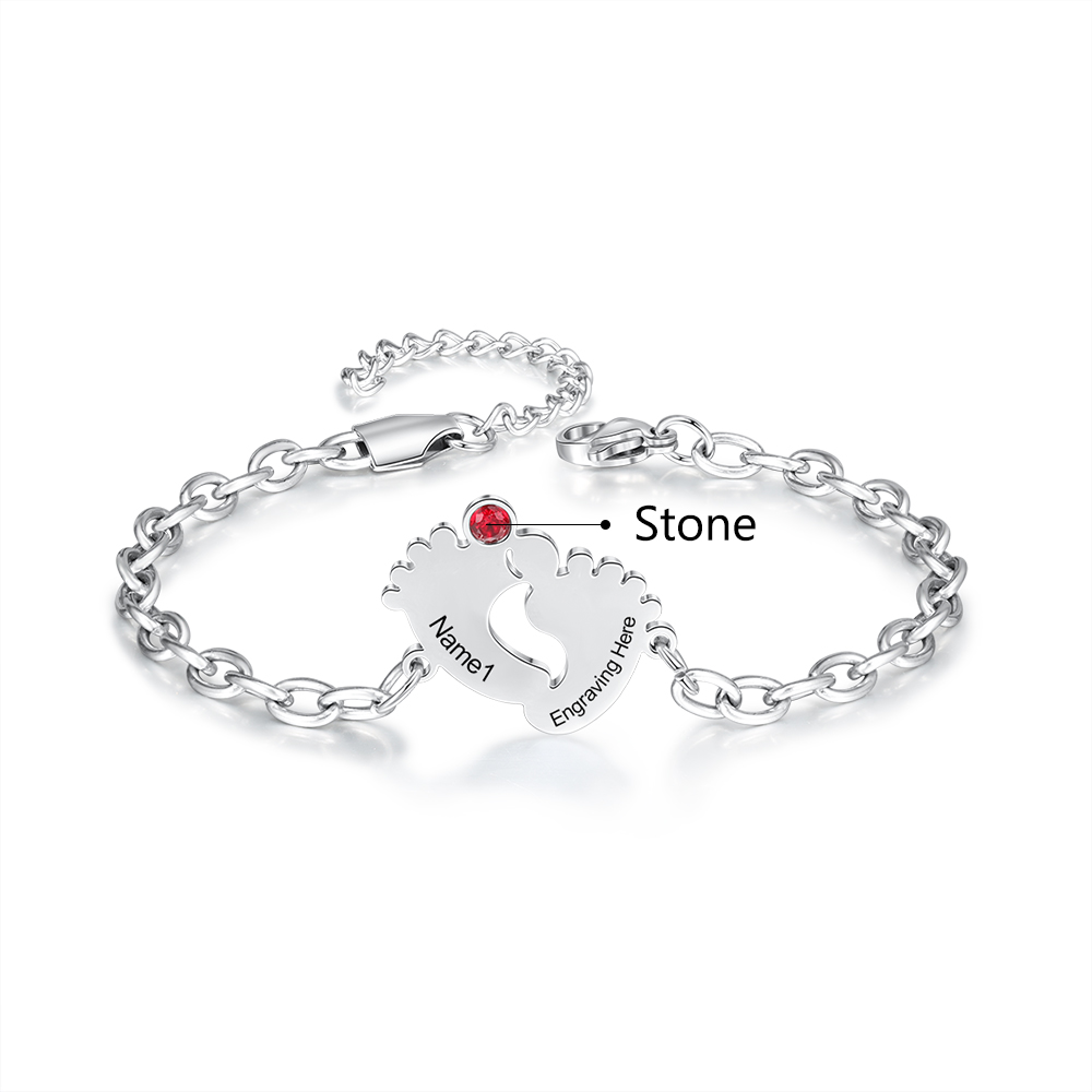Personalised Baby Foot Bracelet With 1 Birthstones Engraved Names Bracelet Gift For Mother-Jessemade AU
