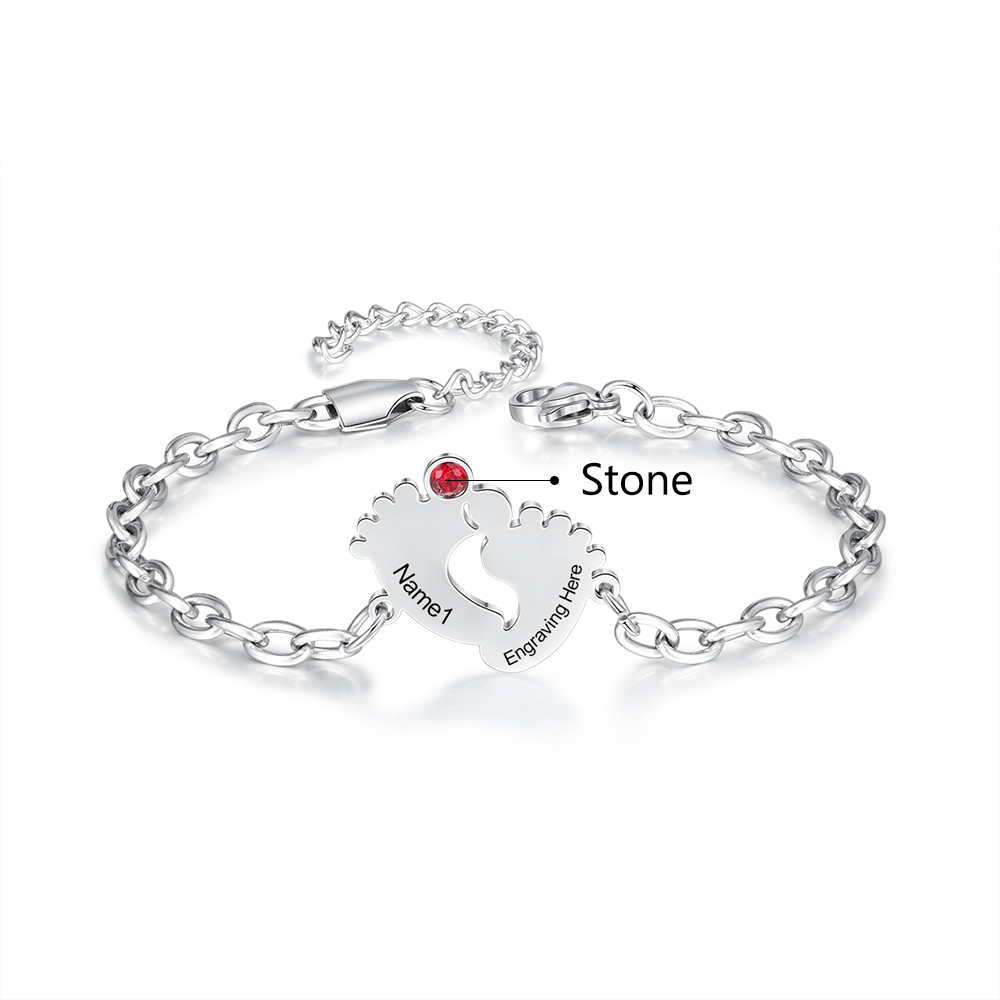 Personalised Baby Foot Bracelet With 1 Birthstones Engraved Names Bracelet Gift For Mother-Jessemade AU