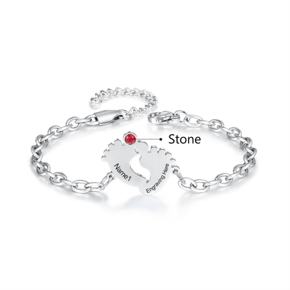Personalised Baby Foot Bracelet With 1 Birthstones Engraved Names Bracelet Gift For Mother-Jessemade AU