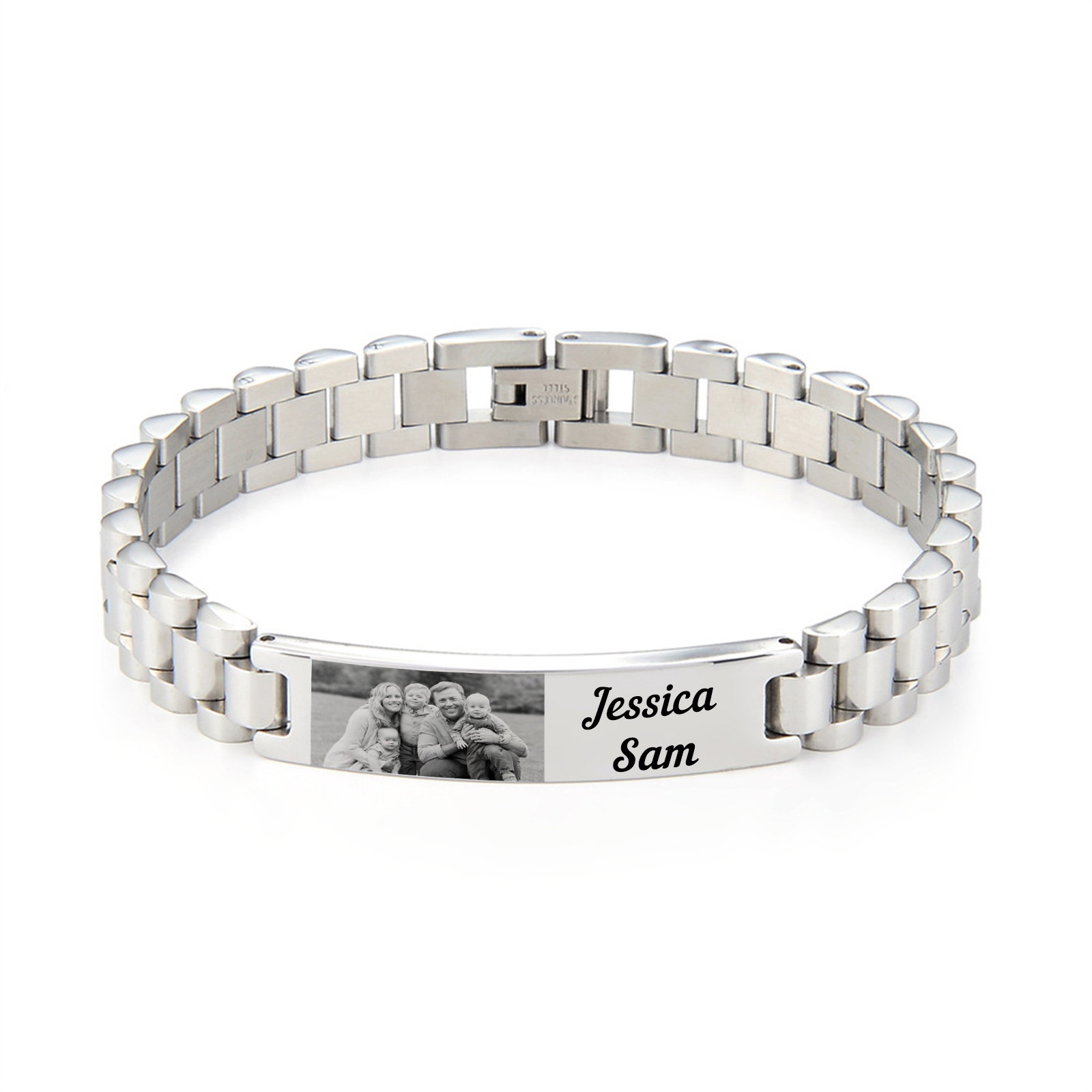 Personalised Photo Bracelet Custom Initial ID Bar Men's Bracelet Bangle Gifts For Him-Jessemade AU