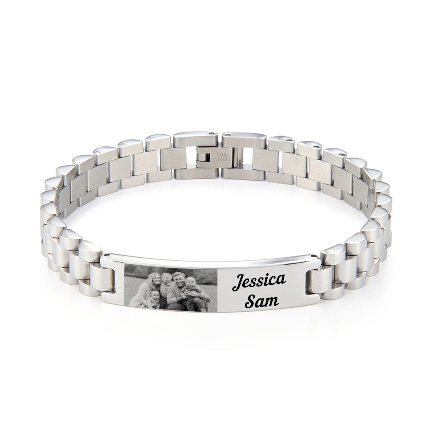 Personalised Photo Bracelet Custom Initial ID Bar Men's Bracelet Bangle Gifts For Him-Jessemade AU