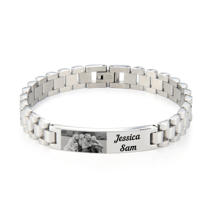 Personalised Photo Bracelet Custom Initial ID Bar Men's Bracelet Bangle Gifts For Him-Jessemade AU