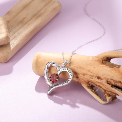 Personalised Heart Necklace with 1 Birthstone Engraved Names Gift For Women-Jessemade AU