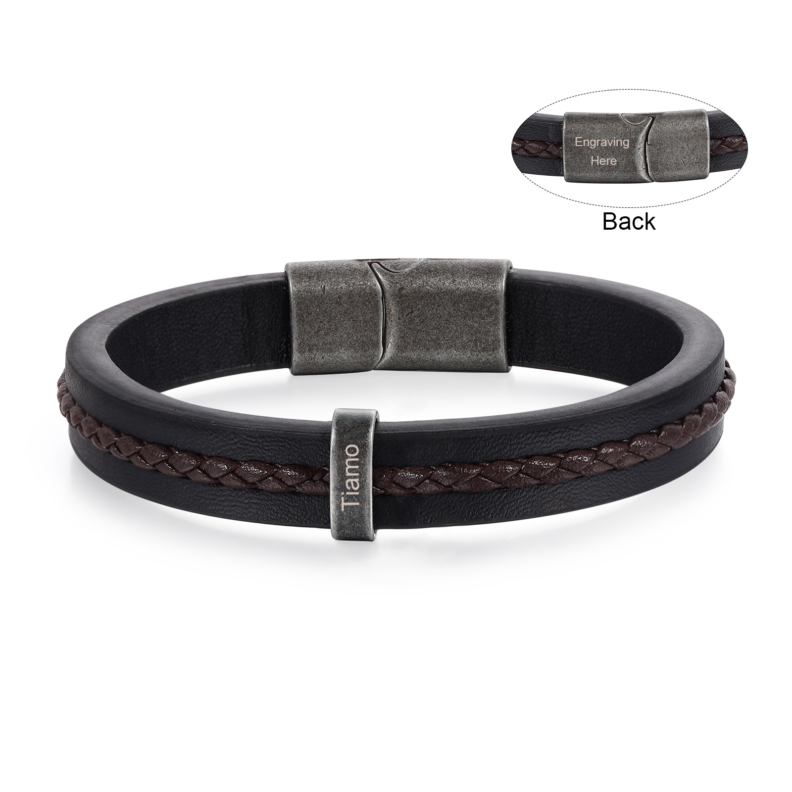 1 Name - Personalised Men's Leather Bracelet Custom Text Beaded Bracelets Vintage Gift for Him-Jessemade AU