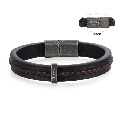 1 Name - Personalised Men's Leather Bracelet Custom Text Beaded Bracelets Vintage Gift for Him-Jessemade AU