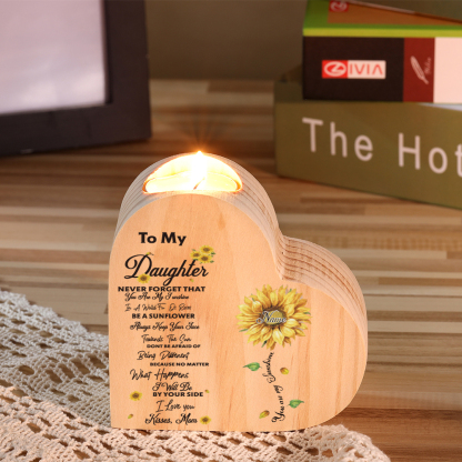 To My Daughter-Personalised Wooden Heart Candle Holder Sunflower Candlesticks "You Are My Sunshine"-Jessemade AU
