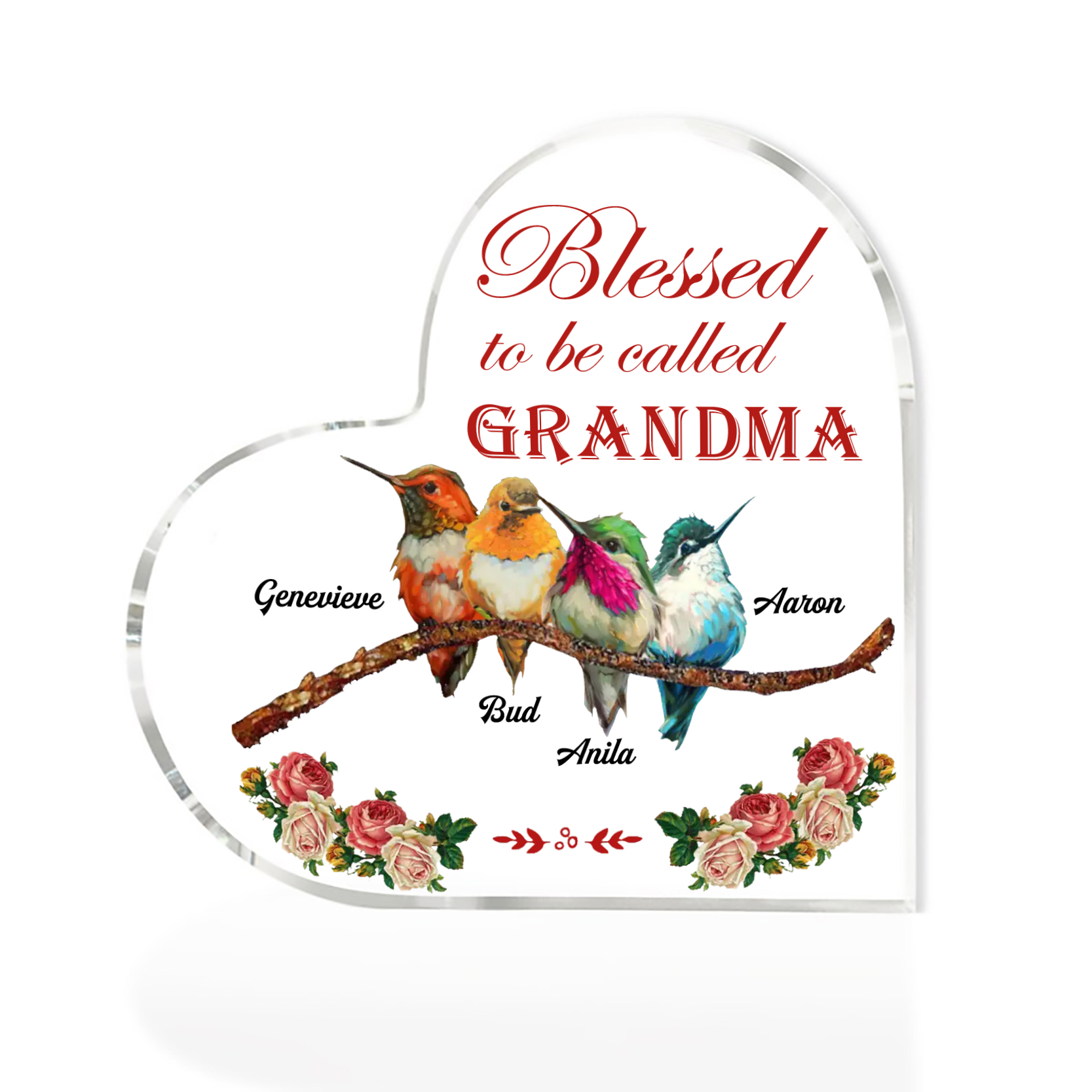 Acrylic Heart Keepsake Custom 5 Names Birds Decor Personalised Gifts for Grandma Mum-Jessemade AU