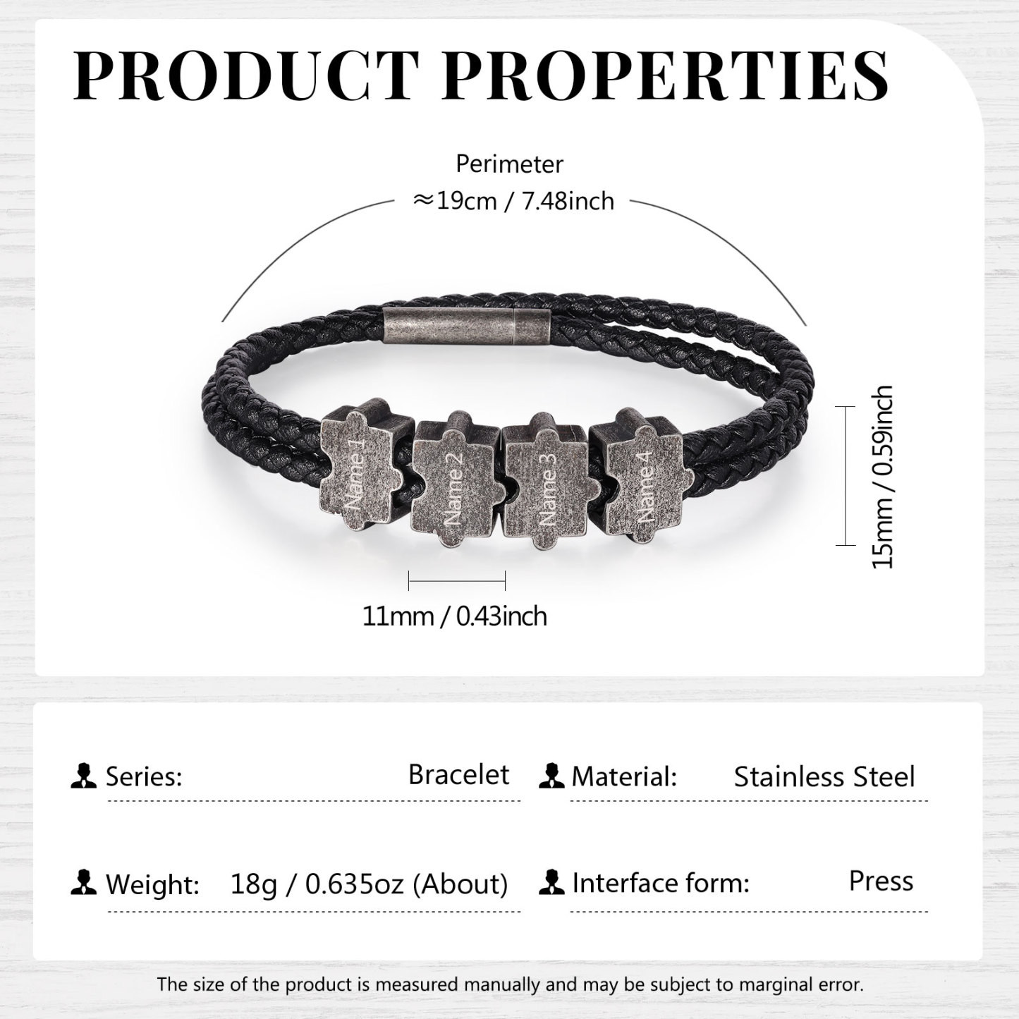 Vintage Men's Leather Bracelet Custom 4 Names Puzzles Bracelet Two Layers Bracelet Personalised Gift for Him-Jessemade AU
