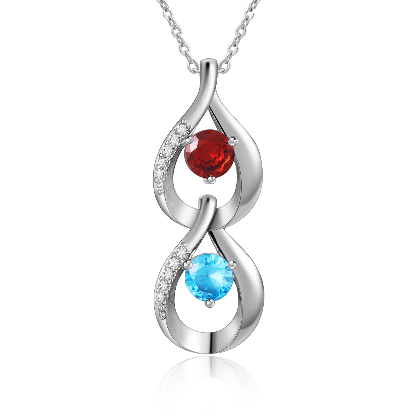 Personalised Teardrop Pendant Necklace Custom 2 Birthstones & 2 Names Necklace