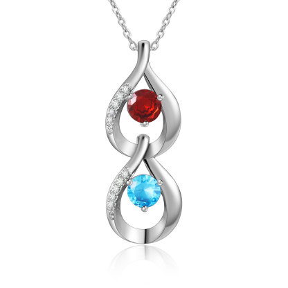 Personalised Teardrop Pendant Necklace Custom 2 Birthstones & 2 Names Necklace