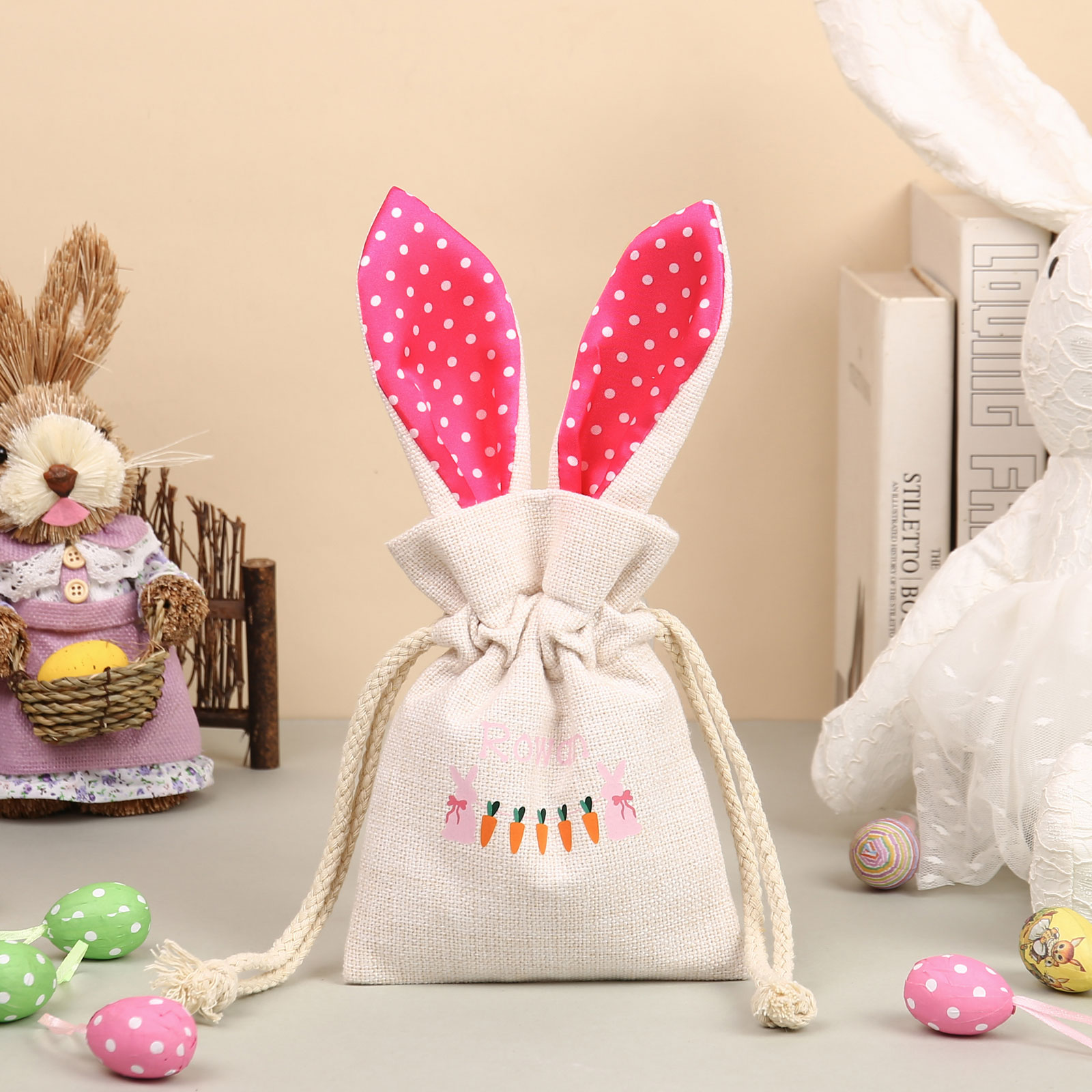 Personalised Bunny Tote Bag Customised with Name Bunny Drawstring Bag Easter Gifts-Jessemade AU