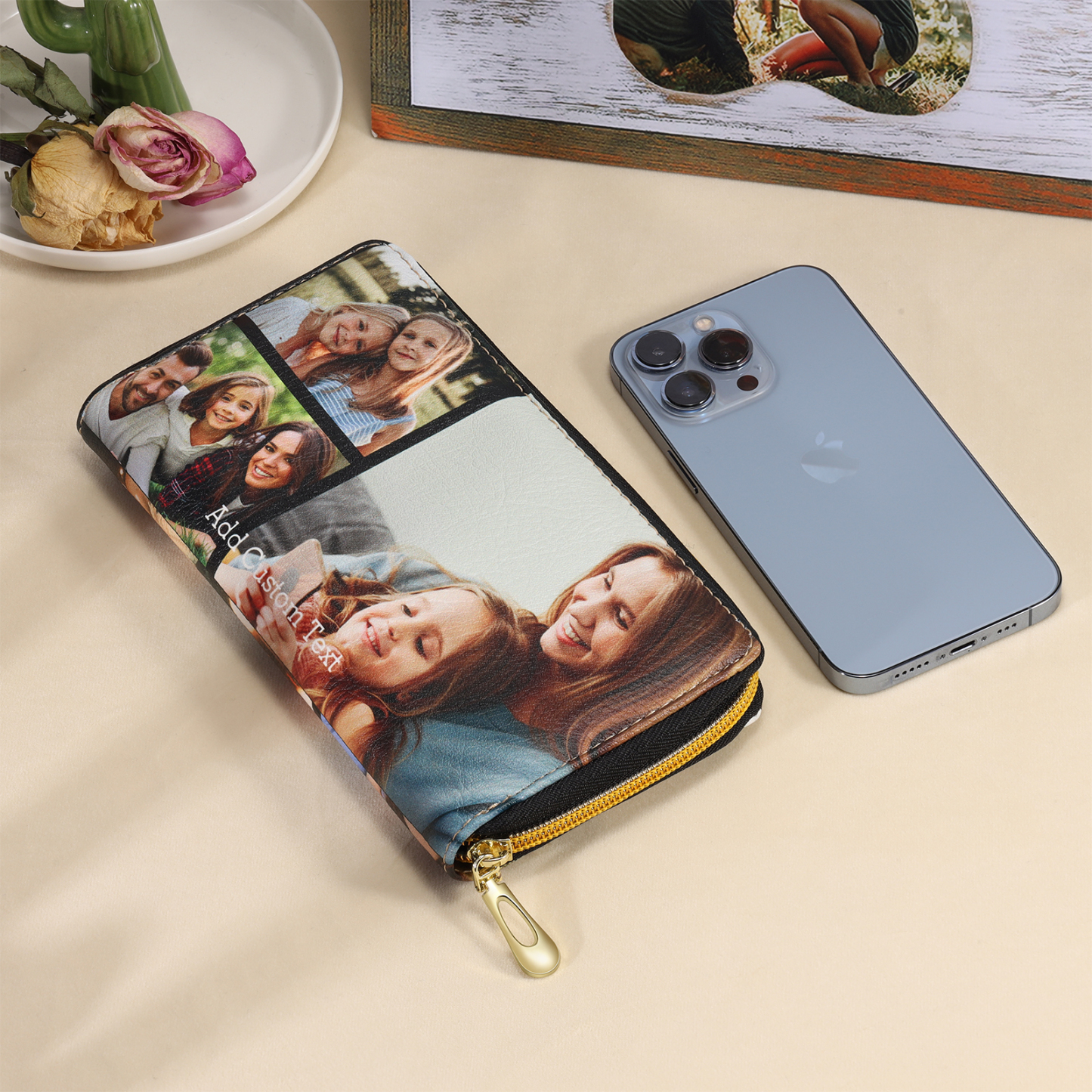 Long Purse Personalised Leather Wallet Engraved 6 Photos Zip Wallet 2024 Gifts For Women Men-Jessemade AU