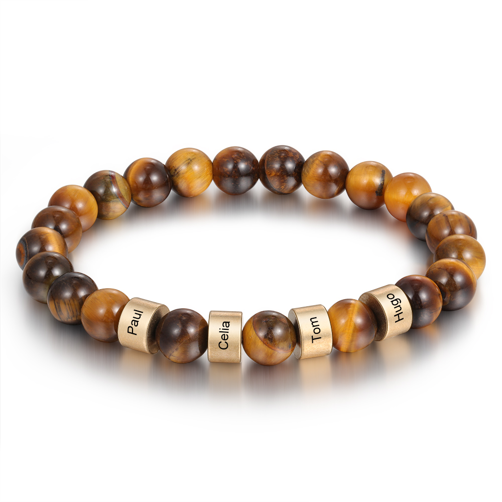 Father'day Grey Tiger Eye Men's 4 Names Bracelet-Jessemade AU