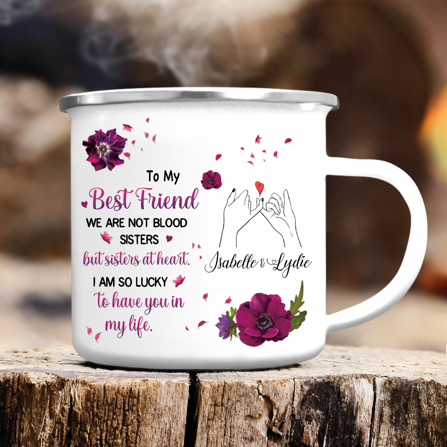 To My Best Friend Photo Mugs Customised 2 Names Enamel Cup Violets Mug - I Am So Lucky To Have You In My Life-Jessemade AU