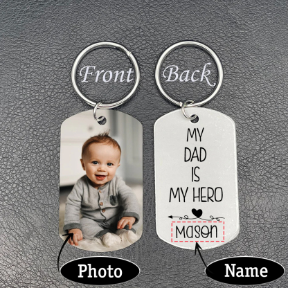 Customised Photo Keychain Engrave Name Father Keychain - My Dad is My Hero-Jessemade AU