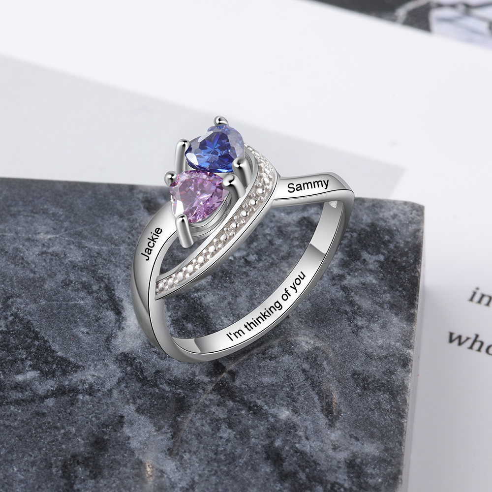 Family Ring Promise Ring Personalised 2 Birthstones Ring With Names Gifts for Her-Jessemade AU