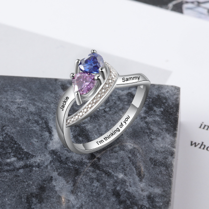 Family Ring Promise Ring Personalised 2 Birthstones Ring With Names Gifts for Her-Jessemade AU