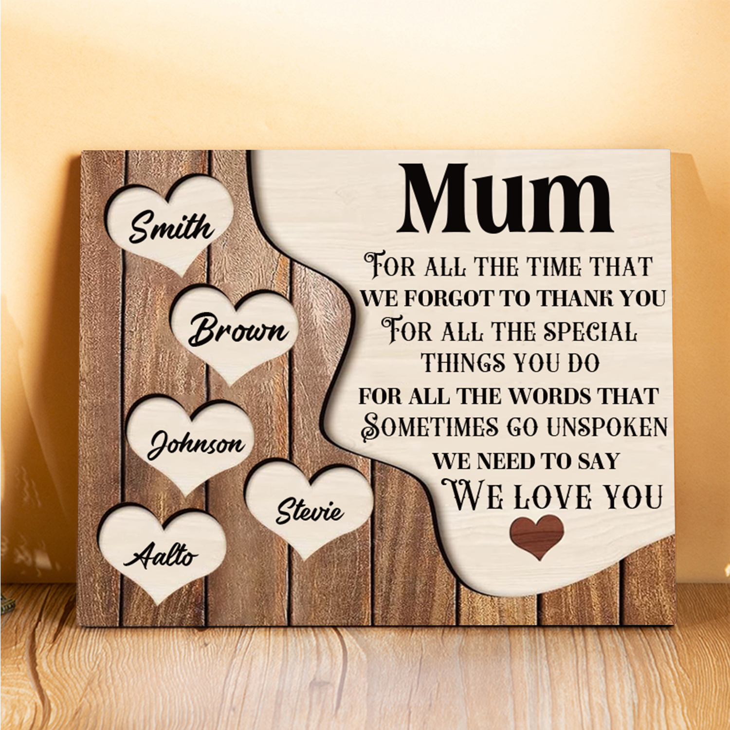 5 Names - Personalised Mum Wooden Plaque Custom Names Home Decoration Hearts Gift for Mother-Jessemade AU