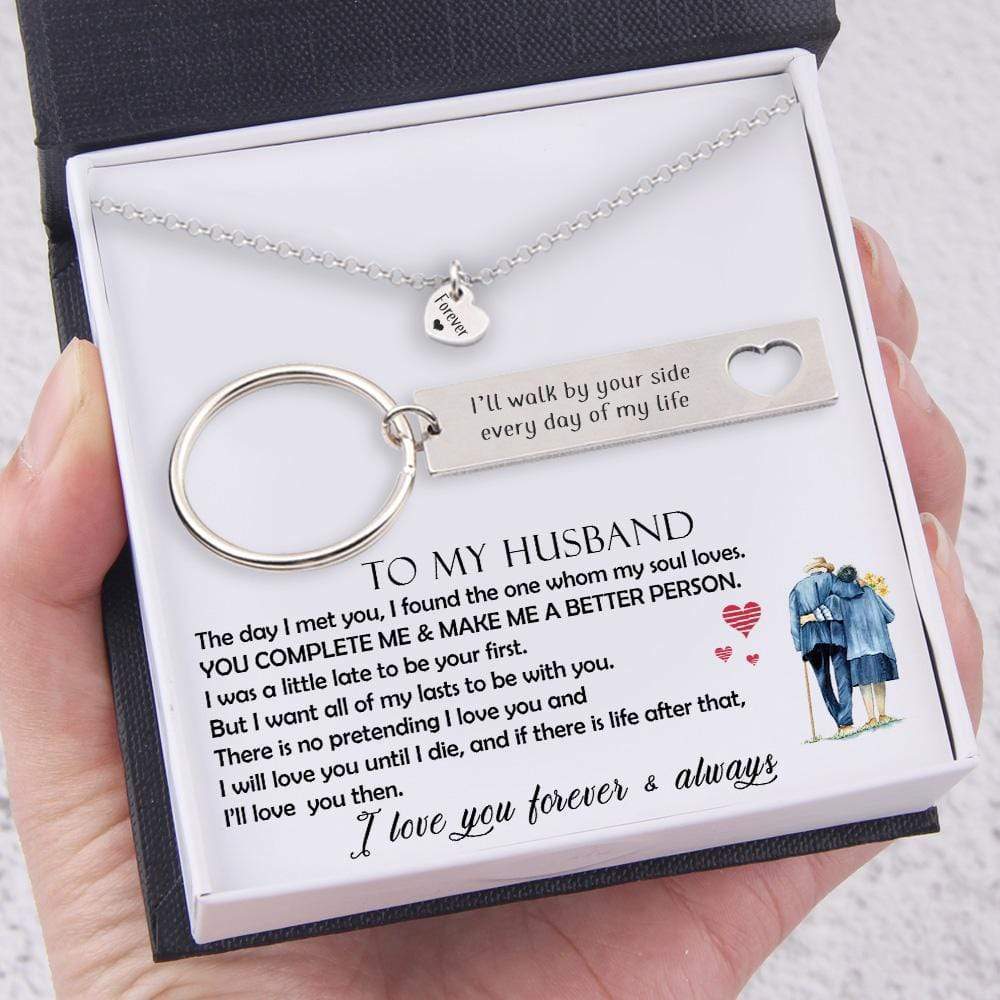 I'll Walk By Your Side Every Day Of My Life, Heart Necklace & Keychain Gift Set Gifts For Husband-Jessemade AU