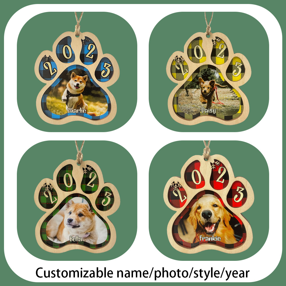 Personalised Christmas Dog Paw Ornament Custom Name & Photo & Year Christmas Gifts-Jessemade AU