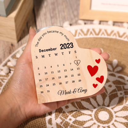 The Day You Became My Mum Personalised Calendar Heart Candle Holder Wooden Candlestick-Jessemade AU