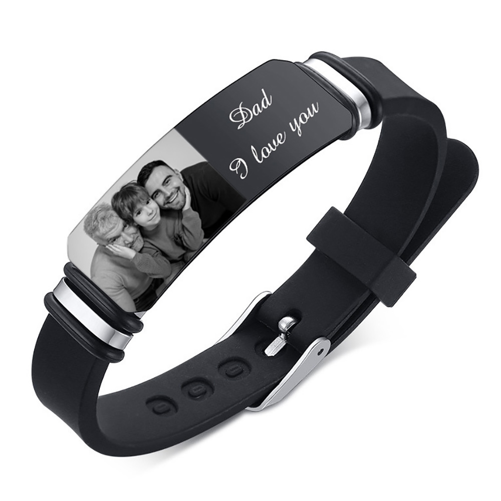 Personalised Photo Bracelet Custom ID Bar Men's Bracelet Bangle Gifts For Him-Jessemade AU