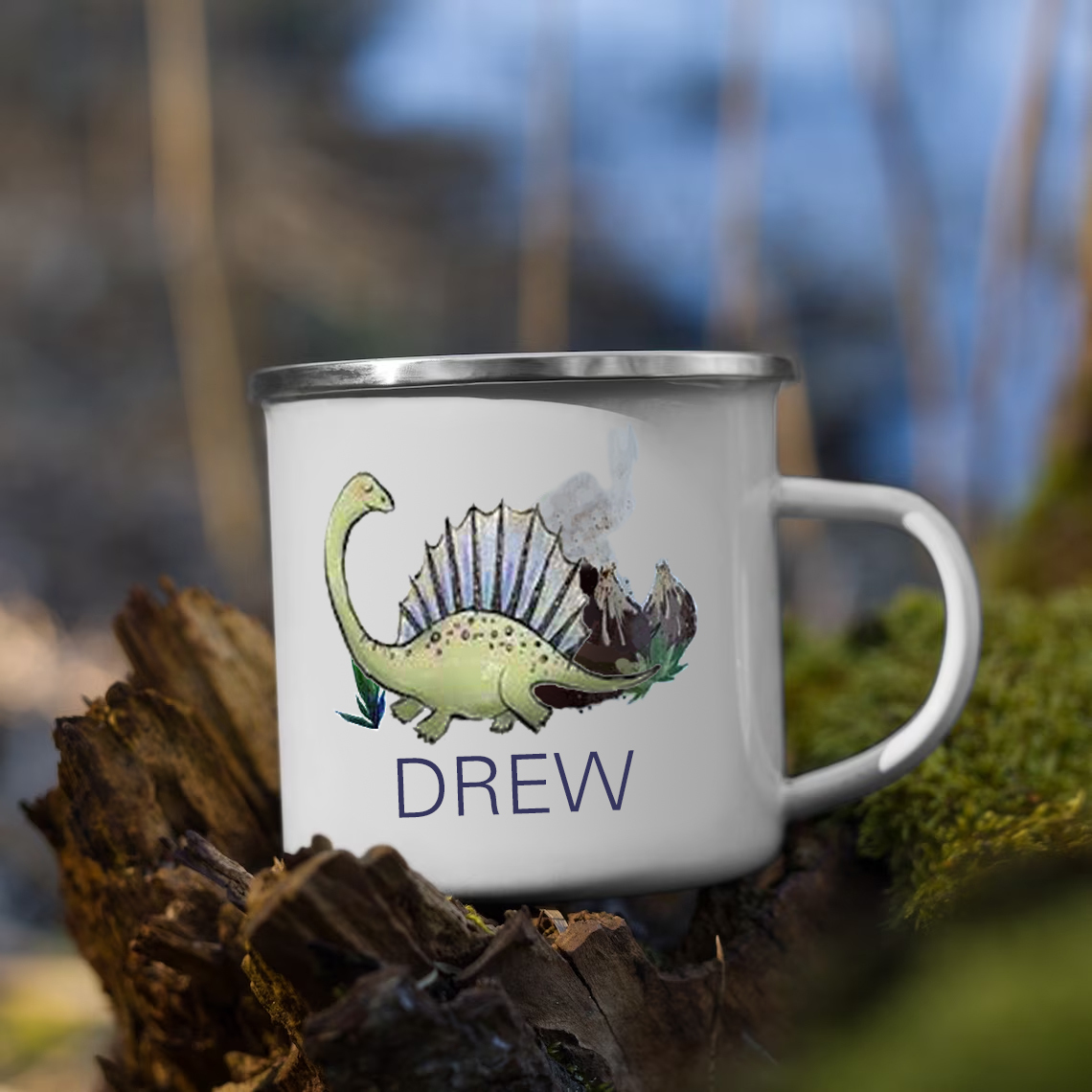 Personalised Enamel Mug Customised Name Dinosaur Cup Camping Mug Birthday Gift for Kids - Spinosaurus-Jessemade AU