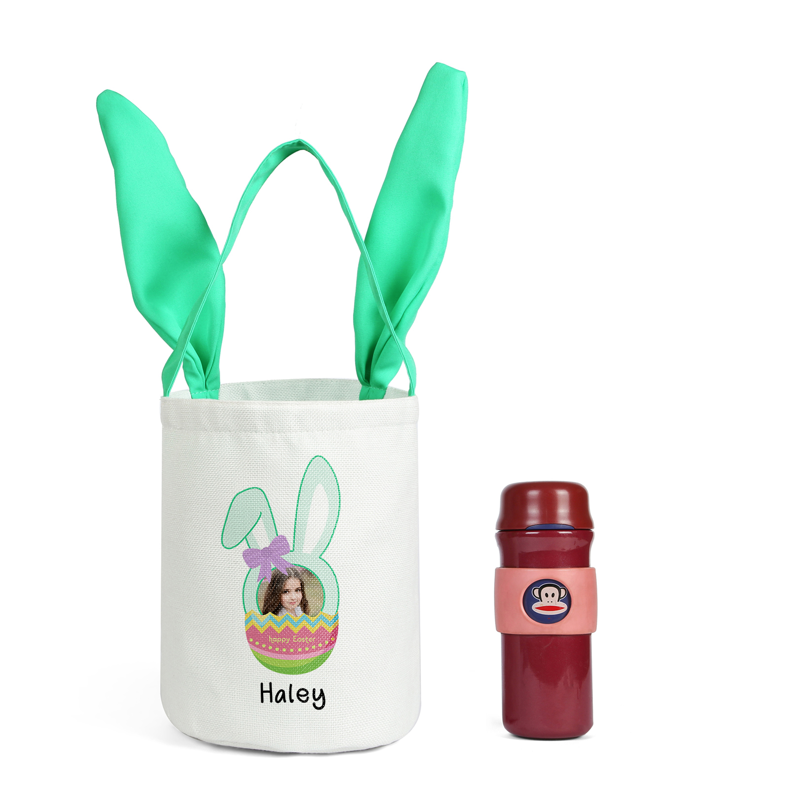 Bunny Tote Bag Personalised Photo Bucket Bag Custom Name & Text Bunny Basket Easter Gifts-Jessemade AU