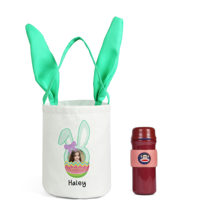 Bunny Tote Bag Personalised Photo Bucket Bag Custom Name & Text Bunny Basket Easter Gifts-Jessemade AU
