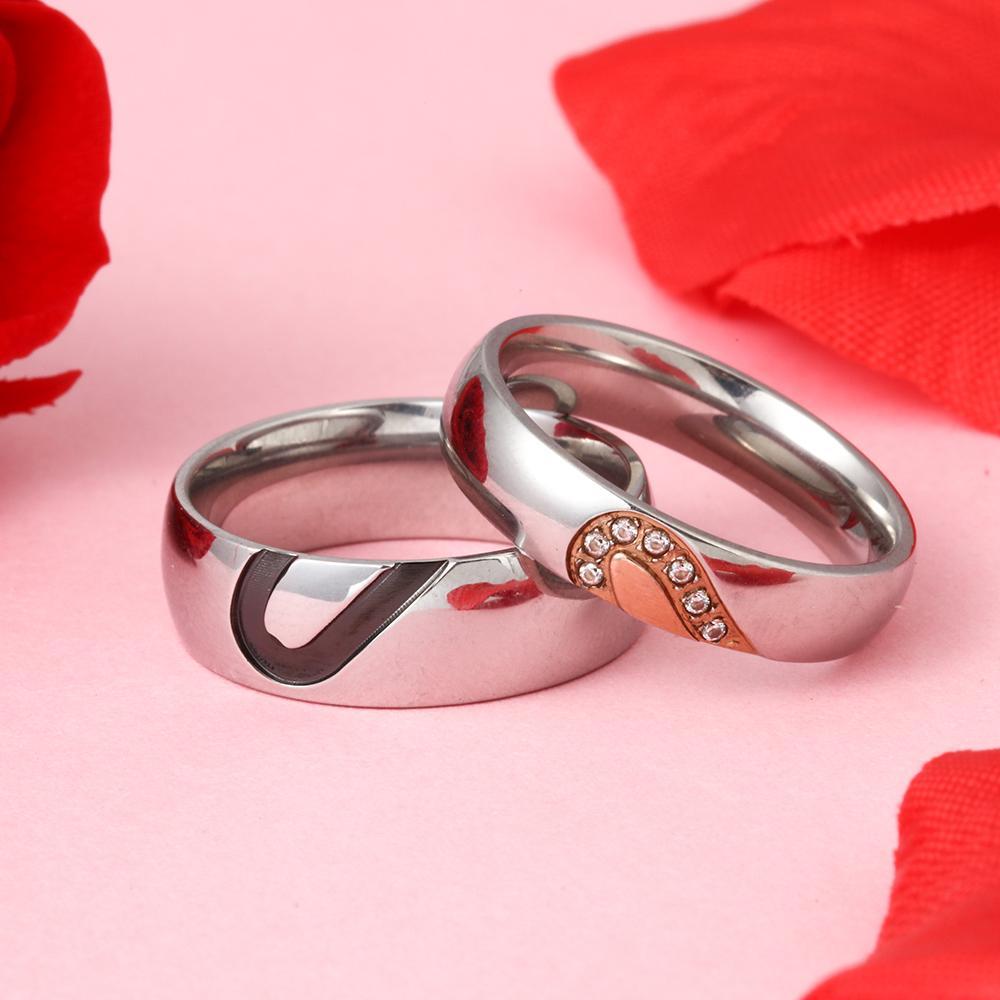 Half Heart Matching Promise Rings for Couple Lovers Custom Engraved Bands Ring-Jessemade AU