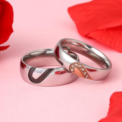 Half Heart Matching Promise Rings for Couple Lovers Custom Engraved Bands Ring-Jessemade AU