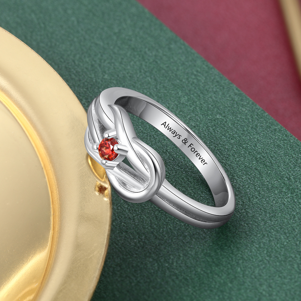 S925 Love Knot Ring Personalised 1 Birthstone Ring With Names Gifts For Her-Jessemade AU