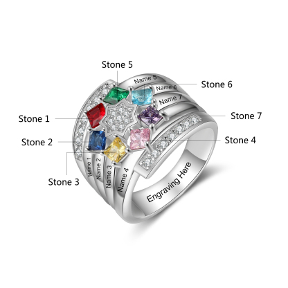 Personalised Mothers Ring With 7 Birthstones Engraved Names Ring Gift For Women-Jessemade AU