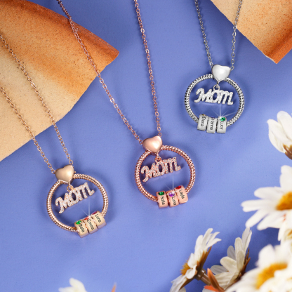 Personalised Necklace With 1 Birthstone Engraved Names Gift For Mother-Jessemade AU