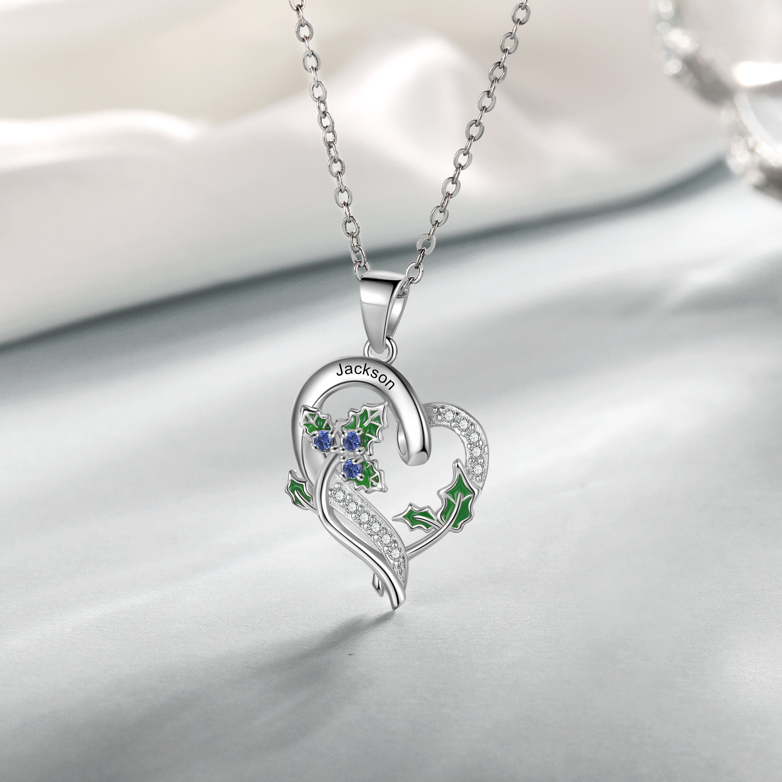 Personalised December  Birthflower Necklace With Birthstones Custom 1 Name Necklace For Her-Jessemade AU