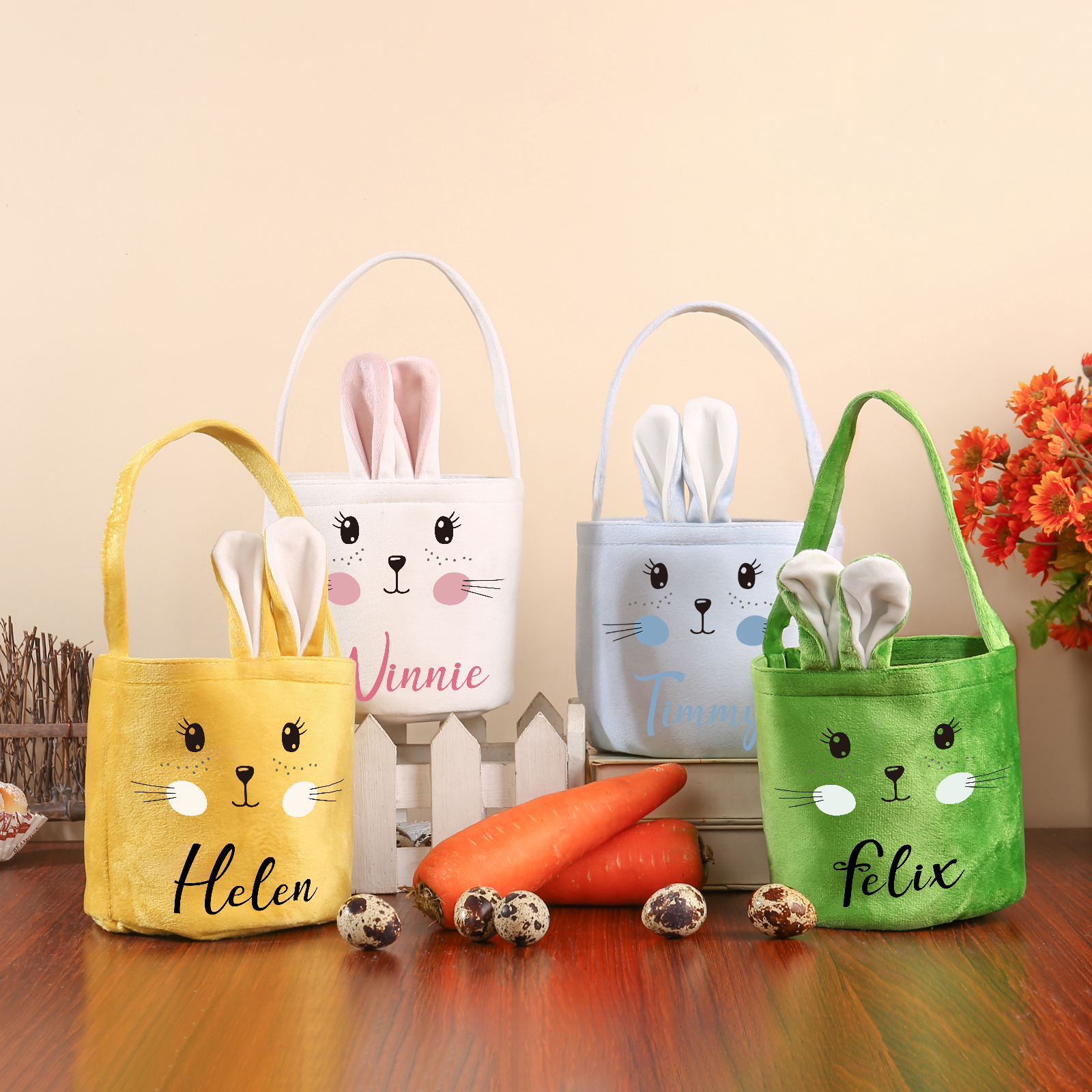 Personalised Bunny Tote Bag Custom Name Bucket Bag Bunny Basket Easter Gifts-Jessemade AU