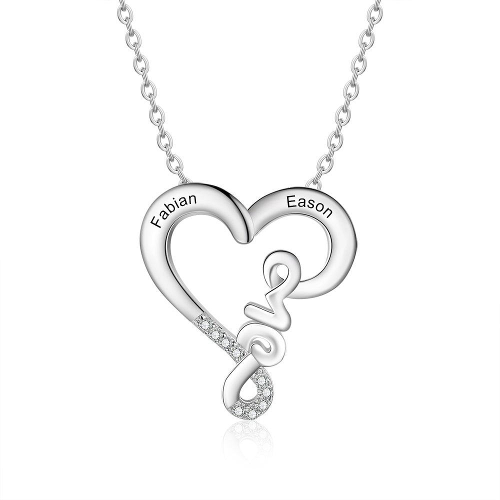 Love Heart Necklace Personalised 2 Names Heart Pendant Necklace Gifts for Her-Jessemade AU