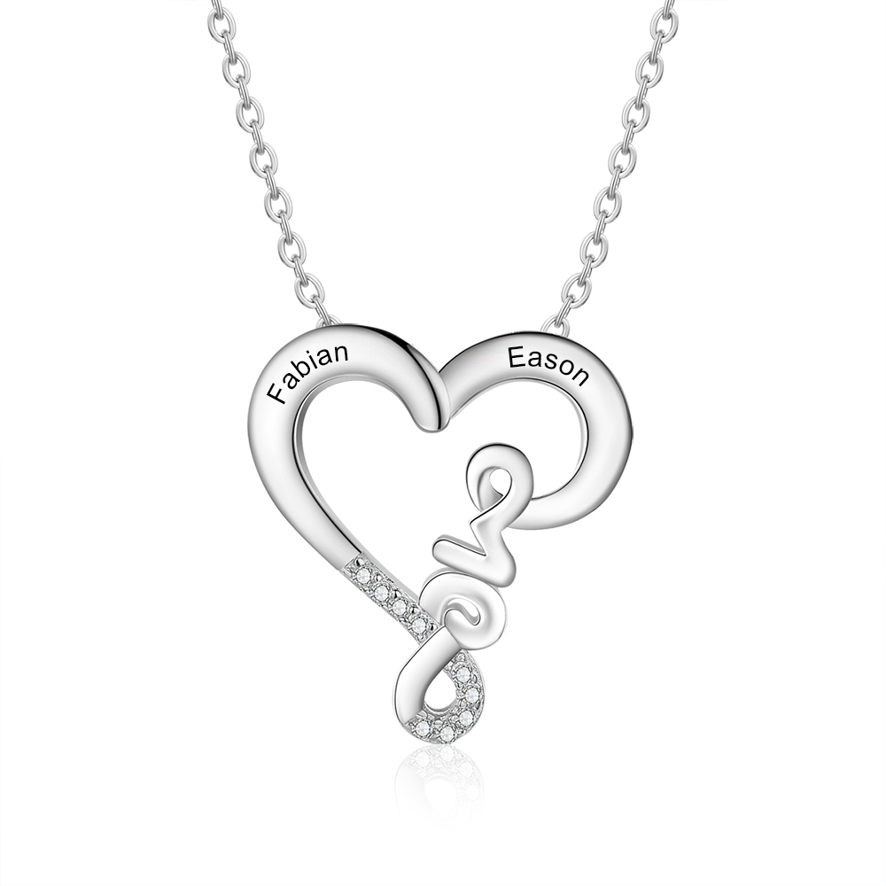 Love Heart Necklace Personalised 2 Names Heart Pendant Necklace Gifts for Her-Jessemade AU