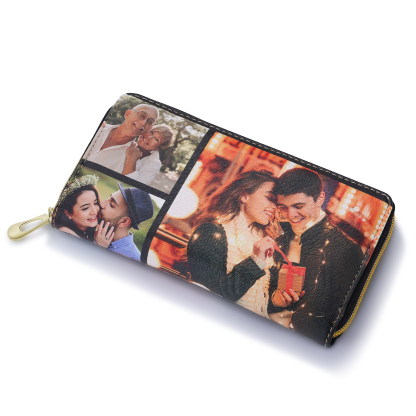 Long Purse Personalised Leather Wallet Engraved 6 Photos Zip Wallet 2024 Gifts For Women Men-Jessemade AU