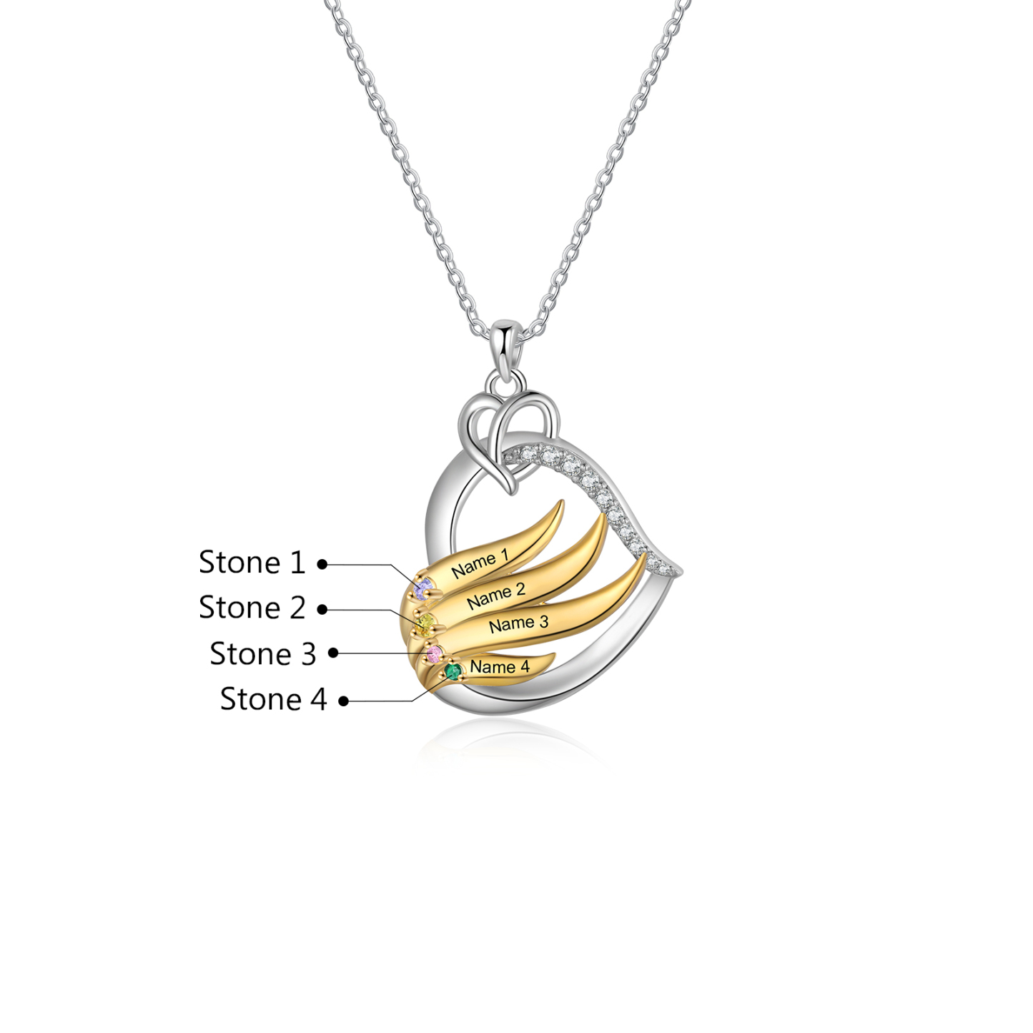 Personalised Golden Intertwined Heart Pendant Necklace Custom 4 Birthstones & 4 Names Necklace Gifts for Her-Jessemade AU