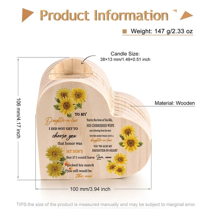 To My Daughter-In-Law Candle Holder "You are also my daughter-in-heart" Wooden Candlestick-Jessemade AU
