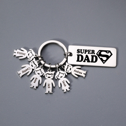 Father's Day Gift Personalised Super Dad Keychain Engraved 6 Kid Charms-Jessemade AU