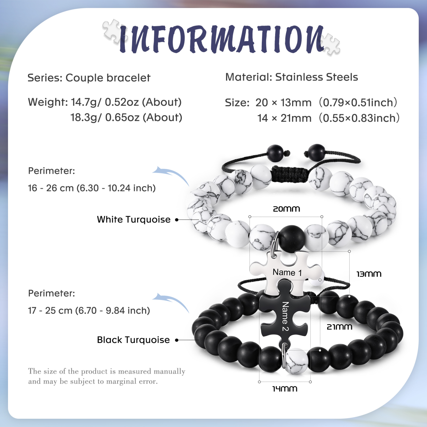 Personalised Puzzle Bracelet Set Customised 2 Names Beaded Bracelet Gift for Couples-Jessemade AU