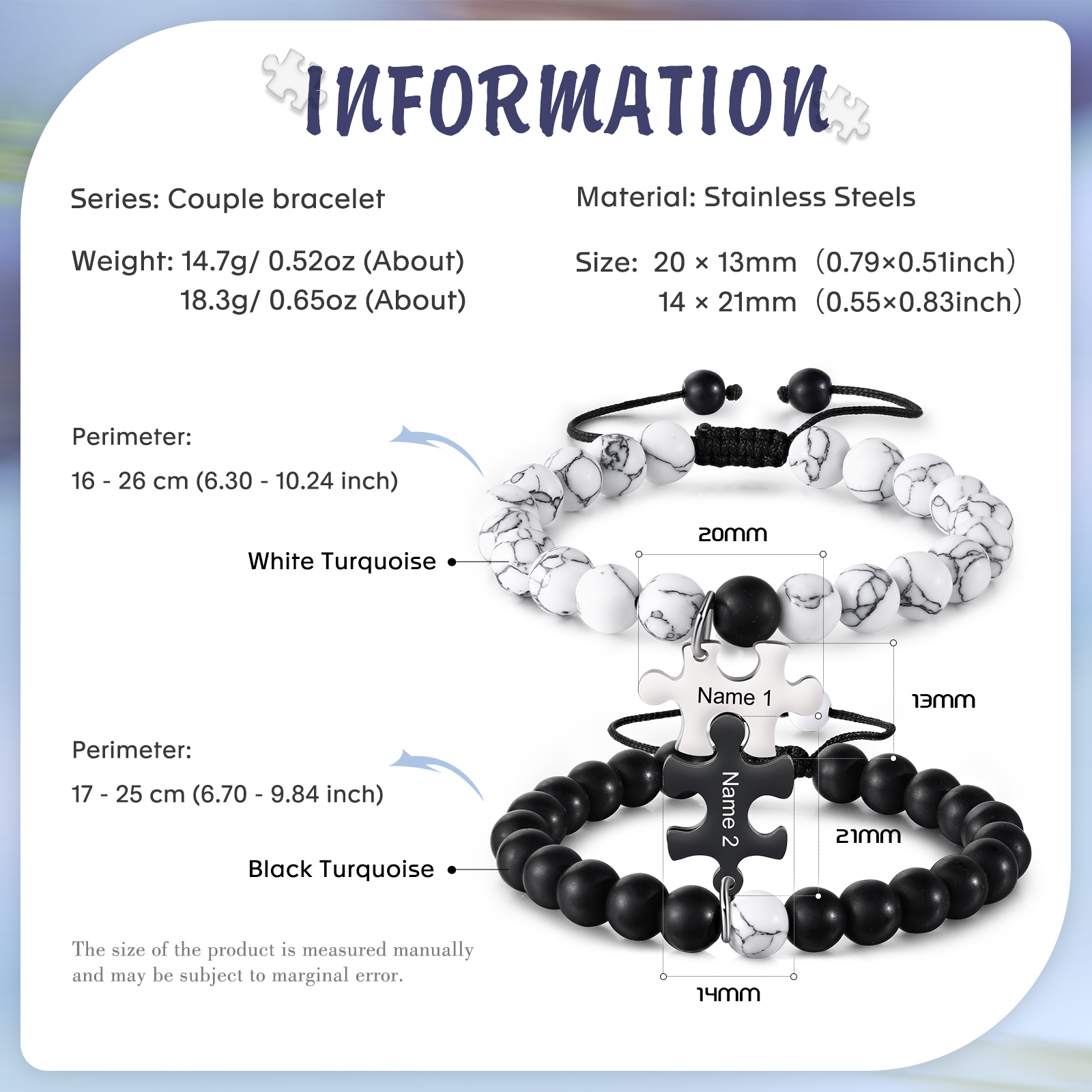 Personalised Puzzle Bracelet Set Customised 2 Names Beaded Bracelet Gift for Couples-Jessemade AU