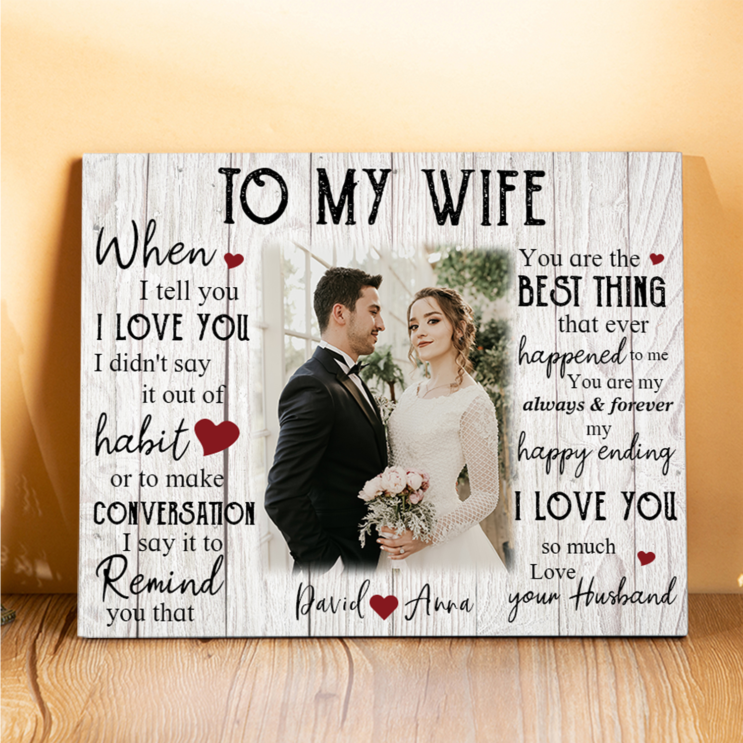 To My Wife Wooden Plaque Custom Photo & Text Art Decorations Picture Board Desktop Ornaments Gifts for Her-Jessemade AU