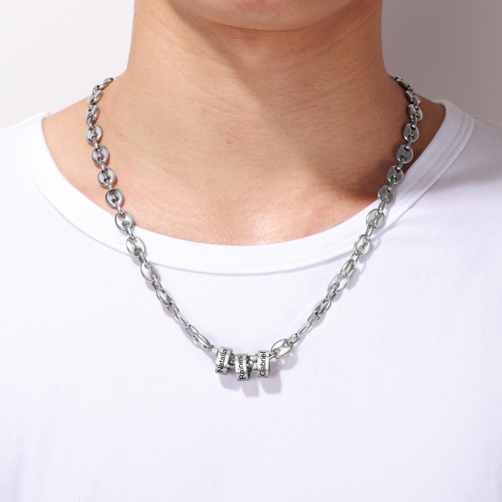 Men Personalised Necklace with 3 Beads Engraved 3 Names Custom Gift For Him