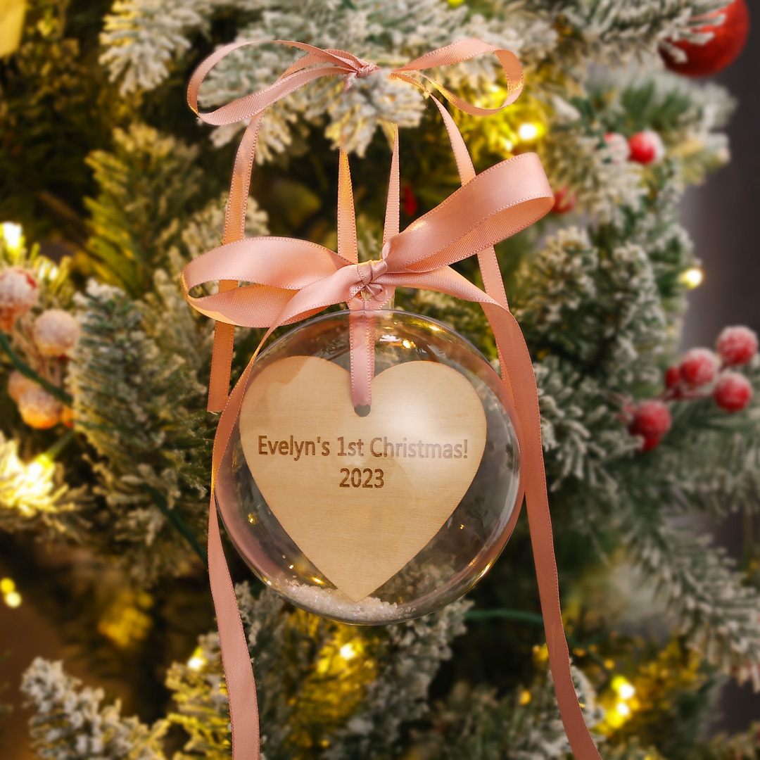 Personalised Heart Ball Ornament Custom 1st Christmas Bauble Gifts-Jessemade AU